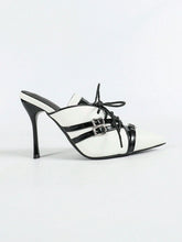 Women's Racing-Themed High Heel Pumps, Pointed Toe Two-Tone Patent Leather Elegant & Glamorous Mule